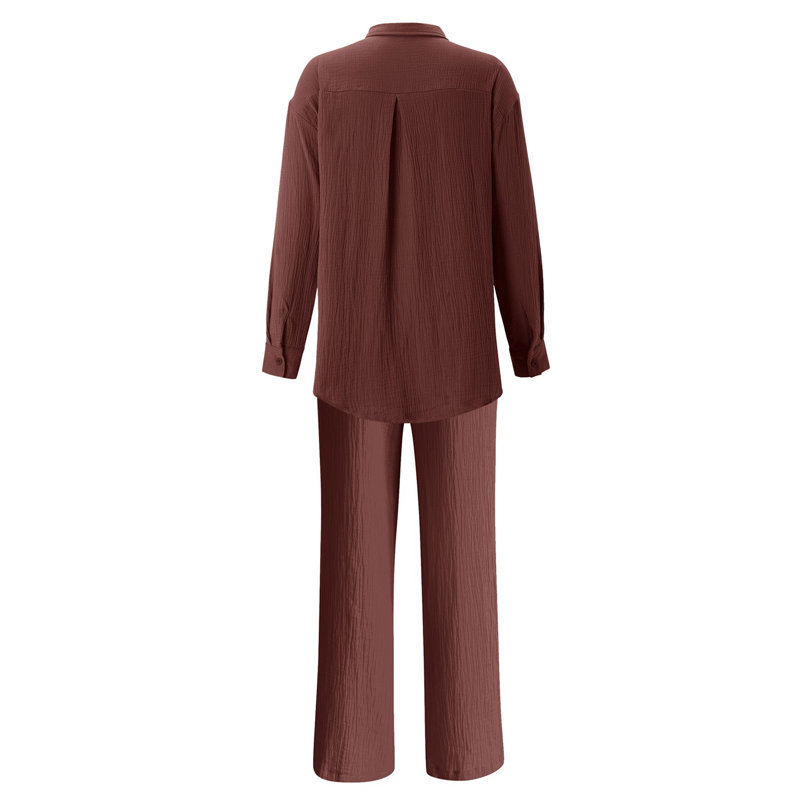 thumbnail image 5 of Conjunto de 2 piezas para mujer: pantalones anchos y blusa con cuello en V - Ropa informal con cintura elástica - Poliéster, S-XL, 5 of 5